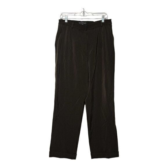 Larry Levine‎ Stretch Womens Pants Size 14W Brown Pinstripe Cuffed Comfort - Picture 1 of 8